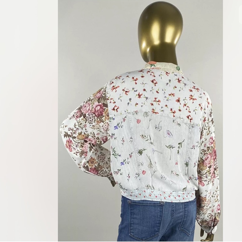 Sacred Threads Patchwork Floral Crop Jacket Shirt - image 2
